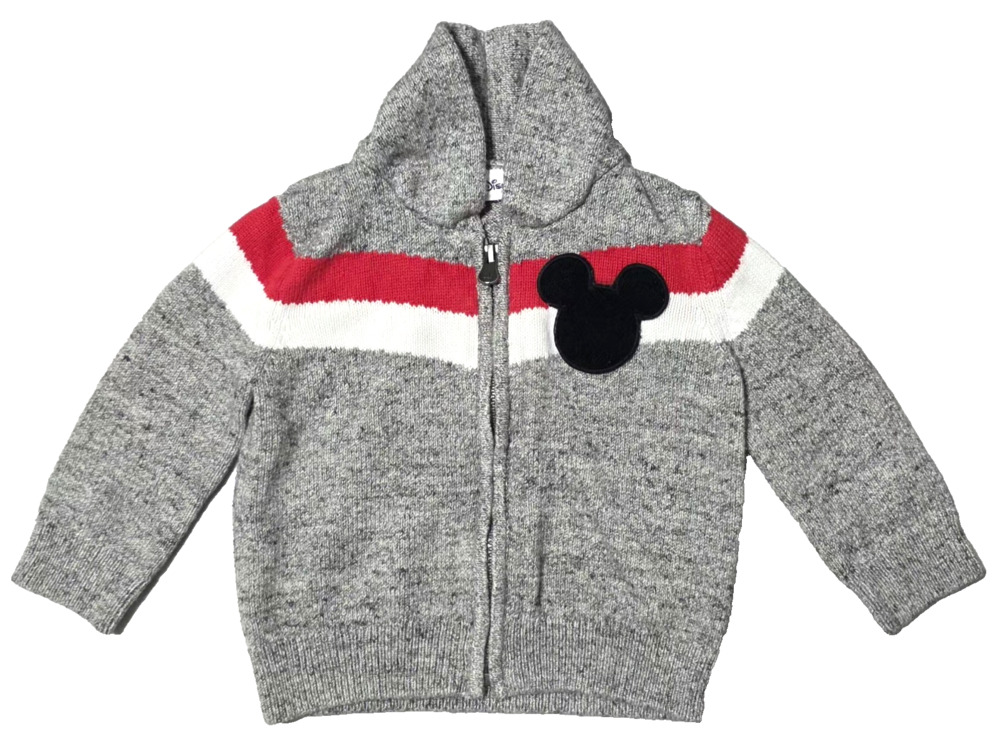 Baby GAP Disney Mickey Mouse Zip-Up Cardigan Sweater Grey/Red/White 12-18 Months